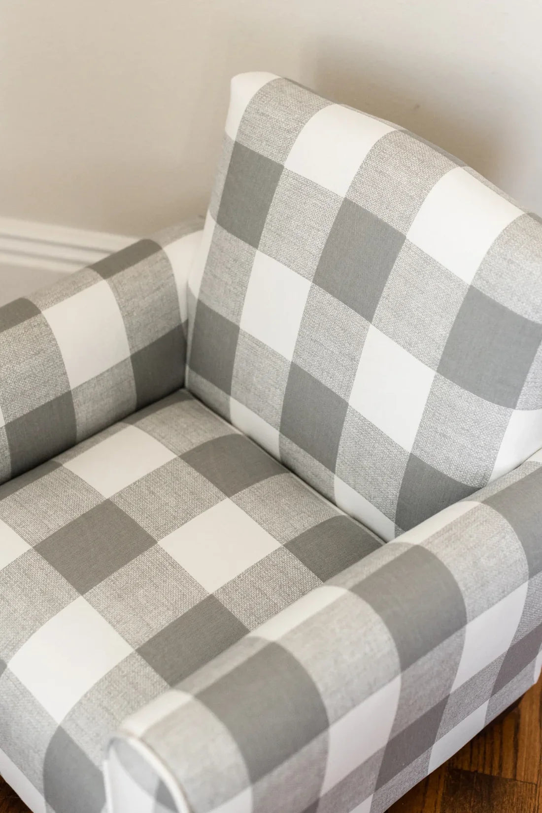 Child's Upholstered Rocking chair / Chair - Gray/White Plaid