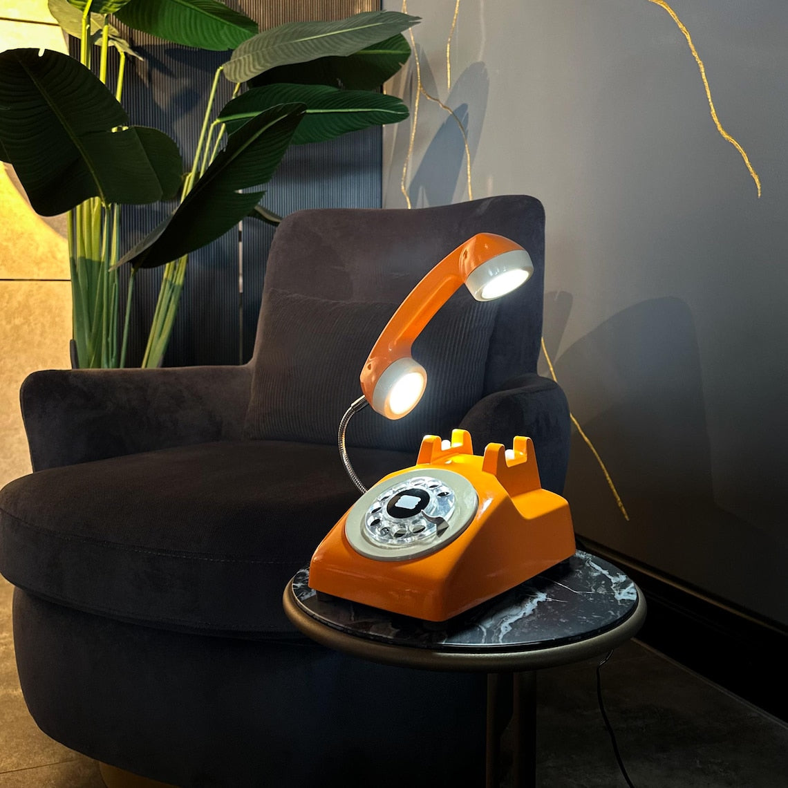 📞Upcycled Rotary Phone Lamp, Vintage Orange Desk Light,Mid Century Lighting