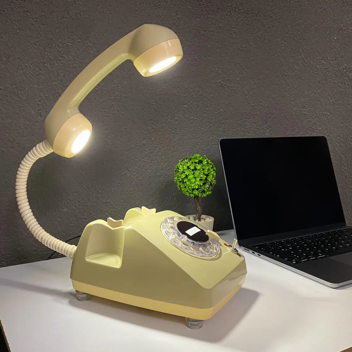 📞Upcycled Rotary Phone Lamp, Vintage Orange Desk Light,Mid Century Lighting