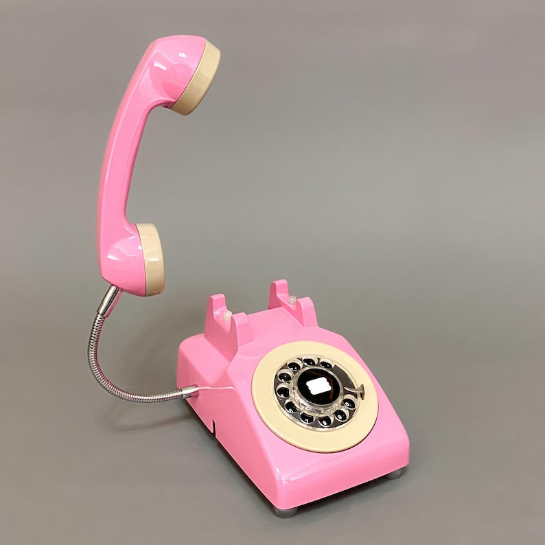 📞Upcycled Rotary Phone Lamp, Vintage Orange Desk Light,Mid Century Lighting