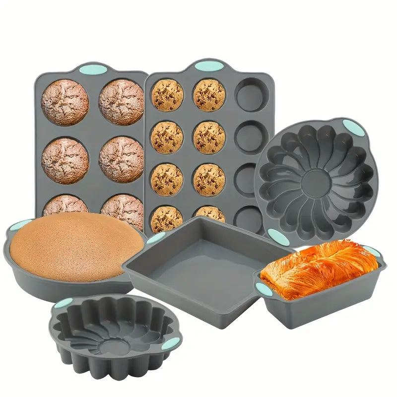 9pcs Silicone Baking Set, Heat-Resistant Non-Stick Cake Molds - Suitable for Quiche Cakes, Bread