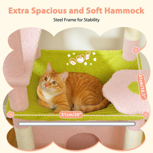 😺72 Inches Large Cat Tower with Steel Frame Hammock and 7 Scratching Posts, Tall Cat Tree with 2 Condos and Perches for Large Indoor Cats