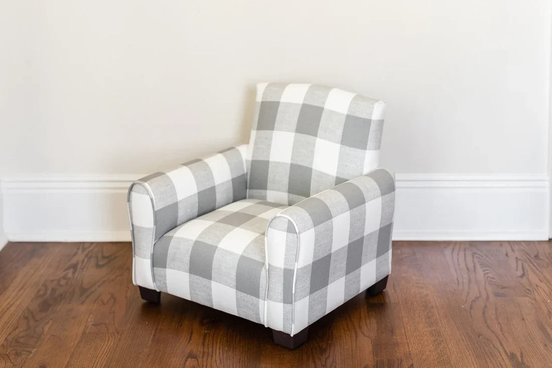 Child's Upholstered Rocking chair / Chair - Gray/White Plaid