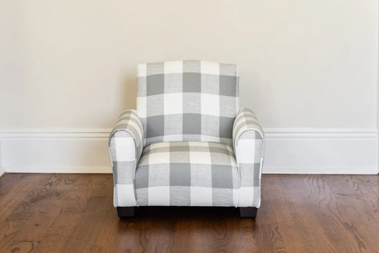 Child's Upholstered Rocking chair / Chair - Gray/White Plaid