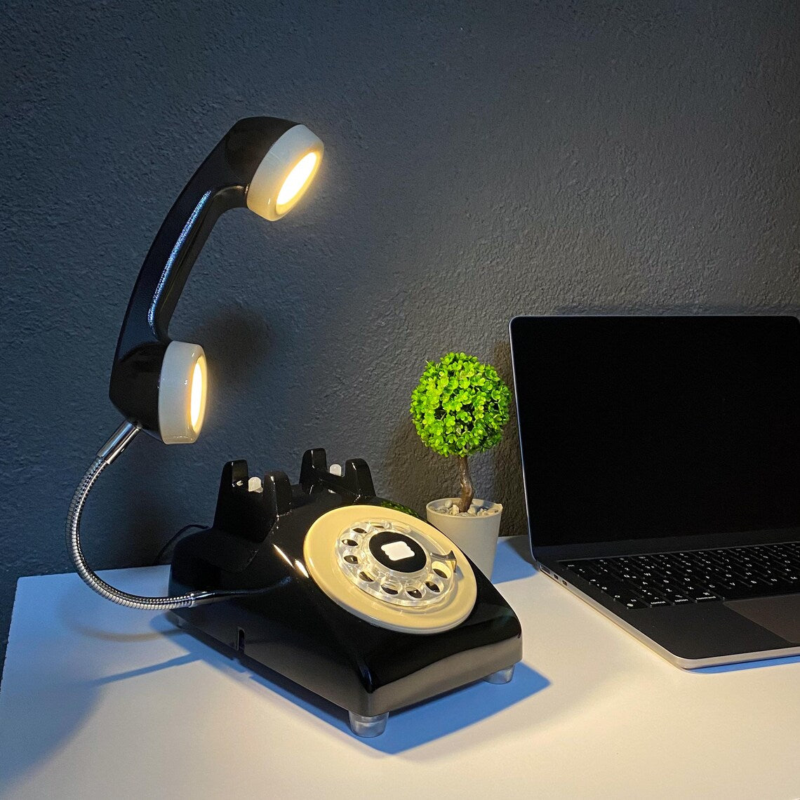 📞Upcycled Rotary Phone Lamp, Vintage Orange Desk Light,Mid Century Lighting