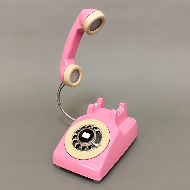 📞Upcycled Rotary Phone Lamp, Vintage Orange Desk Light,Mid Century Lighting